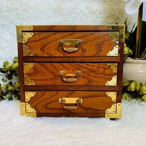 1970s Vintage Wood/Brass TANSU Jewelry/Storage Box